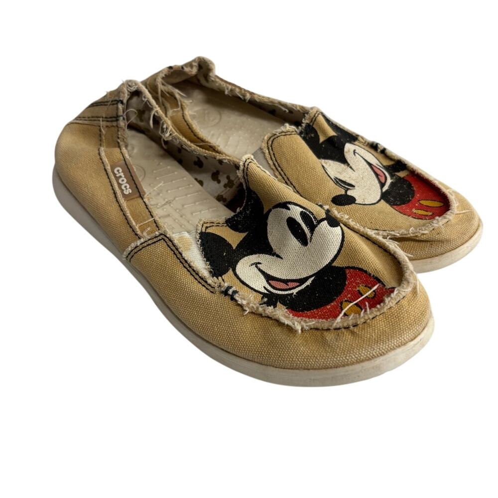 Crocs Disney Mickey Mouse Distressed Canvas Slip-On Loafers in tan Women Size 8